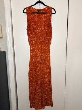 As U Wish Rust Polka Dot Sleeveless Wrap Maxi Dress